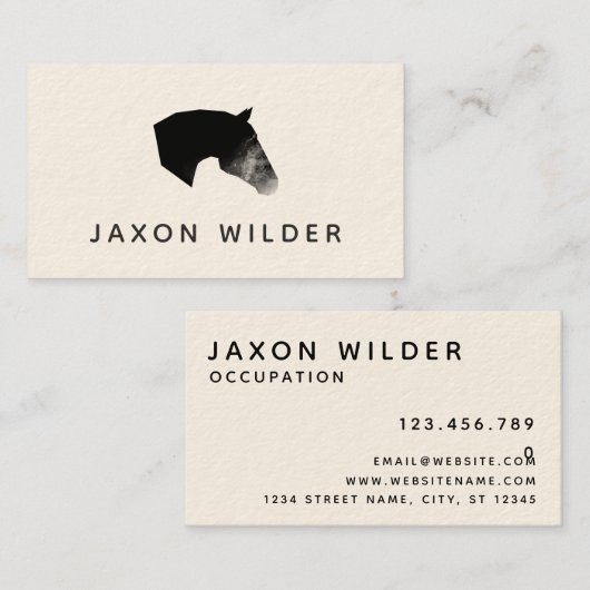 Zwart paard met zwarte witte rokerwolk - minimumaa visitekaartje (Voorkant / Achterkant)