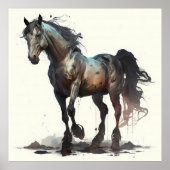 Zwart paard Modern Abstract schilderij Poster (Voorkant)