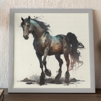 Zwart paard Modern Abstract schilderij