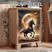 Zwart Paard Moonlight Majesteit - Decoupage - Tissuepapier