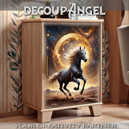 Zwart Paard Moonlight Majesteit - Decoupage - Tissuepapier