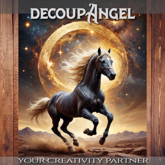 Zwart Paard Moonlight Majesteit - Decoupage - Tissuepapier