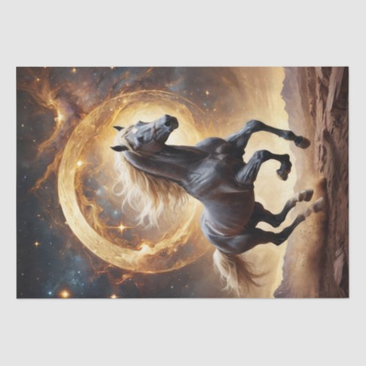 Zwart Paard Moonlight Majesteit - Decoupage - Tissuepapier (Voorkant)