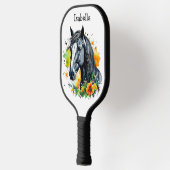 Zwart Paard Omgeven door bloemen Gepersonaliseerd Pickleball Paddle (Links)