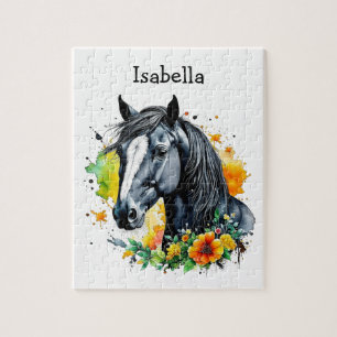 Zwart Paard Omringd door Bloemen Persoonlijk  Legpuzzel