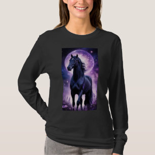 Zwart Paard Onder Paarse Maan T-shirt