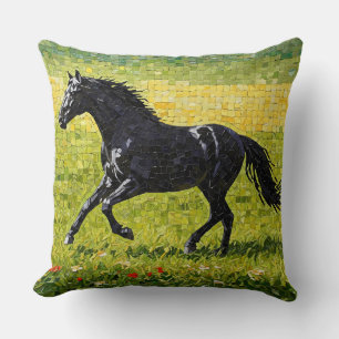 Zwart paard op de prairie kussen