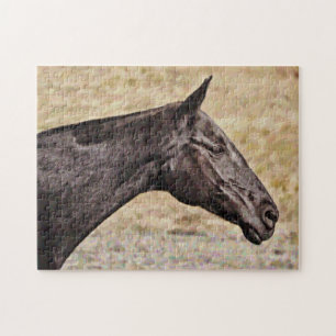 Zwart Paard Profiel Medium Puzzel