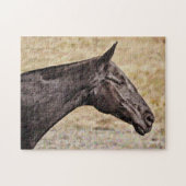 Zwart Paard Profiel Medium Puzzel Legpuzzel (Horizontaal)