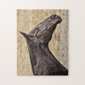 Zwart Paard Profiel Medium Puzzel Legpuzzel (Verticaal)
