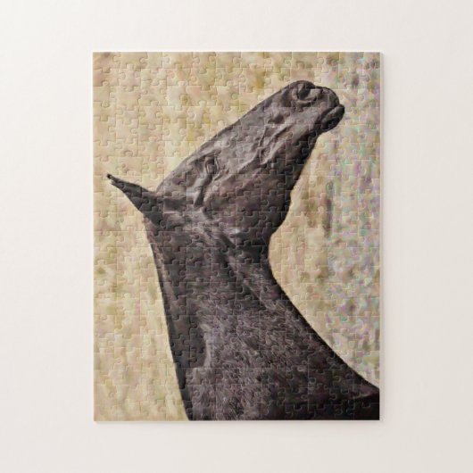 Zwart Paard Profiel Medium Puzzel Legpuzzel (Verticaal)