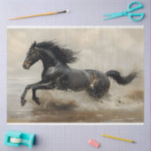 Zwart paard rennen op het strand Decoupage Tissuepapier (Craft)