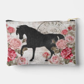 Zwart Paard Roze Roos Frans Script Vrouwelijke Zip Etui (Achterkant)