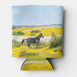 Zwart Paard Running in Field of Flowers Blikjeskoeler