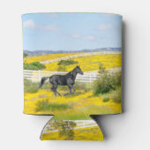 Zwart Paard Running in Field of Flowers Blikjeskoeler (Achterkant)