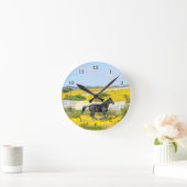 Zwart Paard Running in Field of Flowers Ronde Klok (Huis)