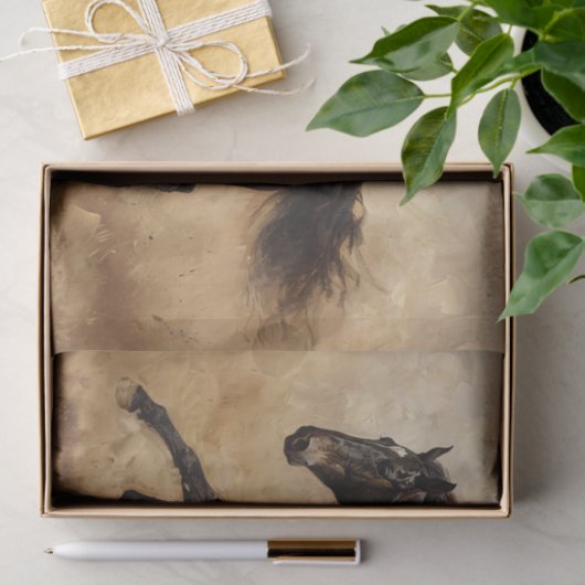 Zwart Paard Running Oil Painting Decoupage Tissuepapier (Geschenk)