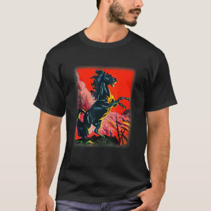 Zwart Paard Shirt, Kleurrijk Hengst Tshirt voor Pa
