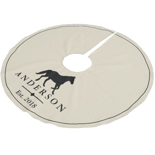 Zwart Paard Silhouet & Taupe | Gepersonaliseerd Kerstboom Rok (Gekanteld)