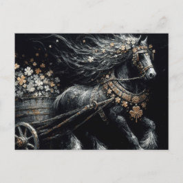 Zwart paard trekt een lading gouden Shamrocks Briefkaart