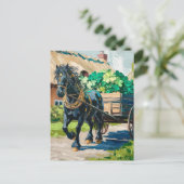 Zwart paard trekt een lading Shamrocks Briefkaart (Staand voorkant)