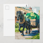 Zwart paard trekt een lading Shamrocks Briefkaart (Voorkant / Achterkant)