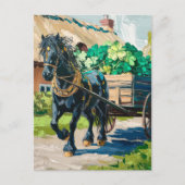 Zwart paard trekt een lading Shamrocks Briefkaart (Voorkant)