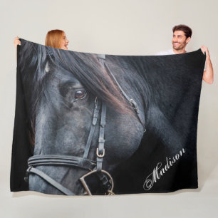 Zwart paard Voeg een naamloze knuppel toe Fleece Deken