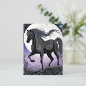 Zwart Paard Volle Maan Halloween Briefkaart (Staand voorkant)