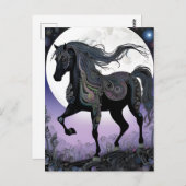 Zwart Paard Volle Maan Halloween Briefkaart (Voorkant / Achterkant)