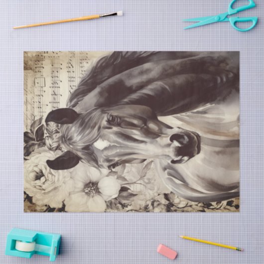 Zwart Paard Waterverf Decoupage Tissue Papier (Craft)
