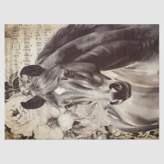 Zwart Paard Waterverf Decoupage Tissue Papier (Voorkant)