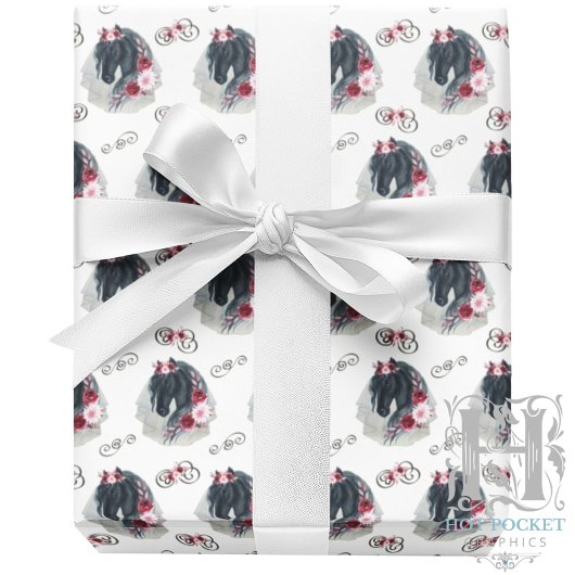 Zwart Paard Wedding Wrapping Paper Cadeaupapier