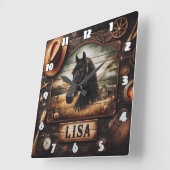 Zwart paardenportret met Westerne decorelementen Vierkante Klok (Hoek)