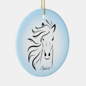 Zwart paardensilhouet op lichtblauwe achtergrond keramisch ornament (Rechts)