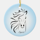 Zwart paardensilhouet op lichtblauwe achtergrond keramisch ornament (Voorkant)