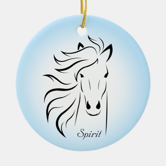 Zwart paardensilhouet op lichtblauwe achtergrond keramisch ornament (Voorkant)