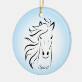Zwart paardensilhouet op lichtblauwe achtergrond keramisch ornament (Links)