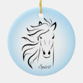 Zwart paardensilhouet op lichtblauwe achtergrond keramisch ornament (Achterkant)