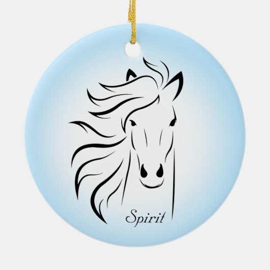 Zwart paardensilhouet op lichtblauwe achtergrond keramisch ornament (Achterkant)