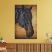Zwart paardeportret op bijtend perkamenteffect canvas afdruk (Insitu (Woonkamer))