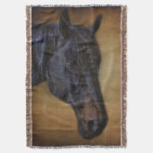 Zwart paardeportret op bijtend perkamenteffect deken (Voorkant Verticaal)