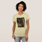 Zwart paardeportret op bijtend perkamenteffect t-shirt (Voorkant volledig)