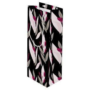 Zwart paars abstract rood retro bloemmotief wijn cadeautas