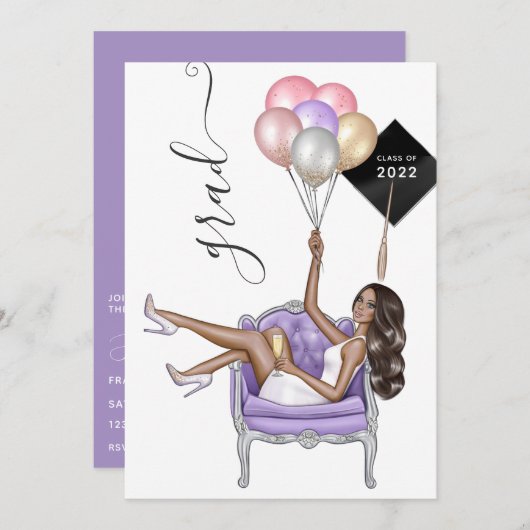 Zwart-Paars-Afrikaans-Amerikaans Afstuderen Kaart (Voorkant / Achterkant)