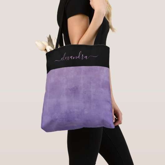 Zwart Paars blauw, elegant gepersonaliseerd Tote Bag (Dichtbij)