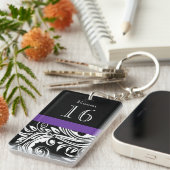 Zwart paars Bloedfloreel patroon Sleutelhanger (Voorkant Rechts)