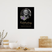 Zwart Paars Bloemstuk Rouwfoto Welkomstbord Poster (Keuken)