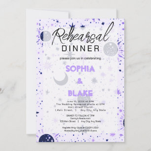 Zwart & Paars Celestial  Bruiloftsrepetie Dinner Kaart