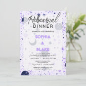 Zwart & Paars Celestial Bruiloftsrepetie Dinner Kaart (Staand voorkant)
